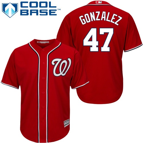 Nationals #47 Gio Gonzalez Red Cool Base Stitched Youth MLB Jersey